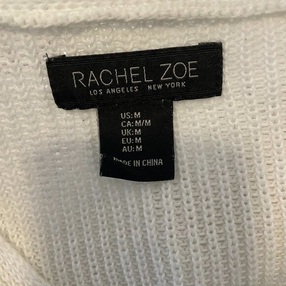 Rachel Zoe White V Neck Ribbed Knit Long Sleeve Pullover Tunic Sweater M - Picture 14 of 14